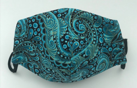 Gorgeous Turquoise and Gold Paisley Like Pattern - Reversible Limited Edition Face Mask image 1